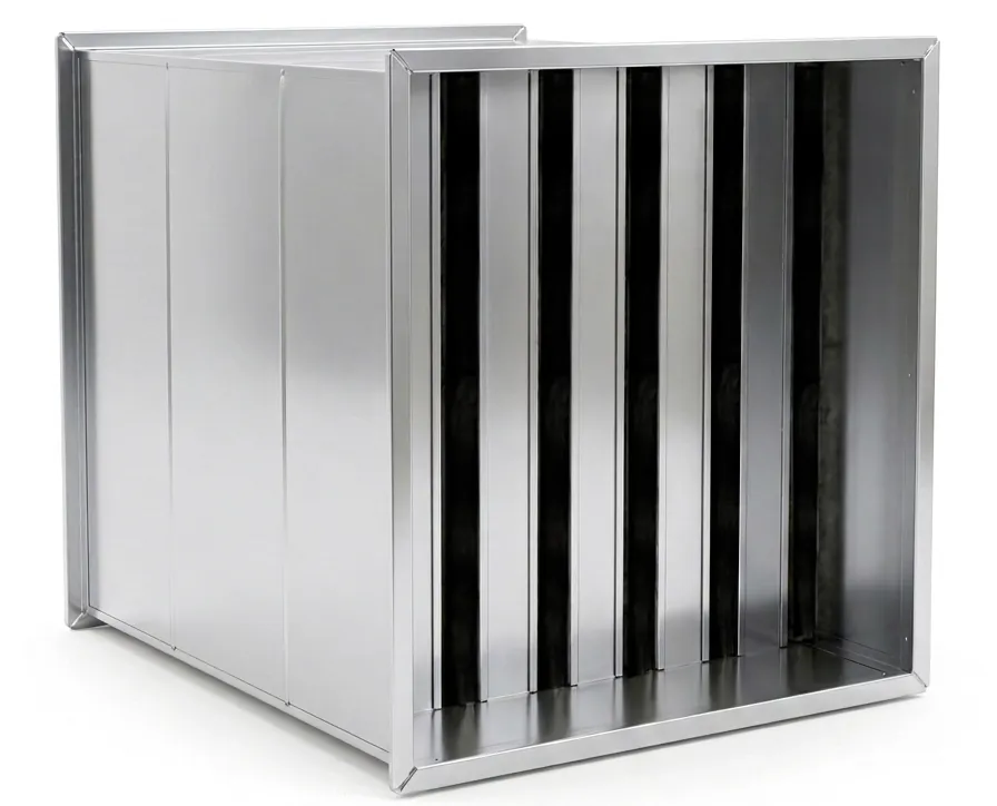 Silenciador acustico rectangular aislamiento fibra